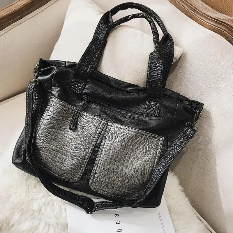 Big Soft Leather Bag For Women Large Capacity Crocodile Travel Handbags High Quality PU Casual Shopper Female Vintage Hobo Bags