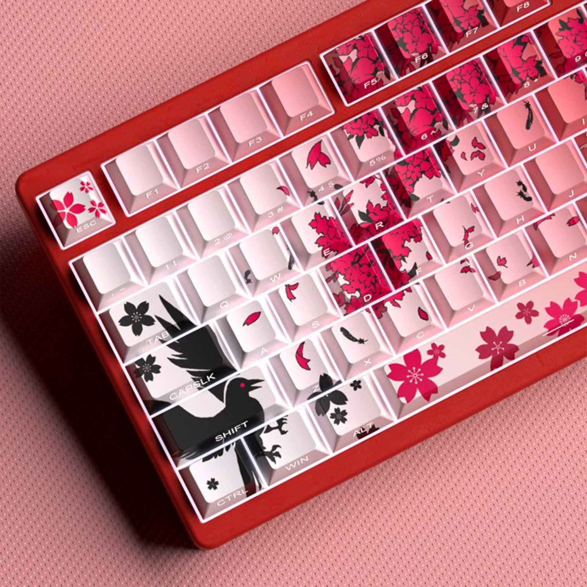 Sakura Keycap Set PBT 130 Keys Little Girl Side Engraved Translucent for MX Switch 60/84/90/104/108 Mechanical Keyboards