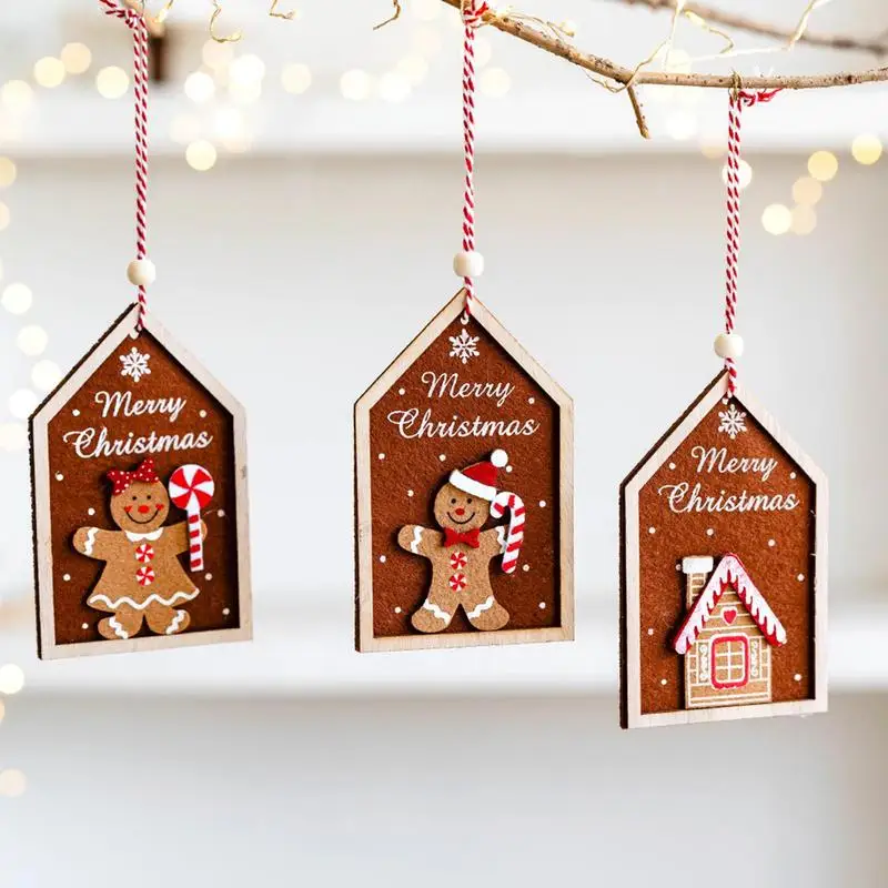 Merry Christmas Tree Pendant Non-woven Gingerbread Men Decorations Wooden Ornaments 2024 Xmas Navidad Festival Supplies