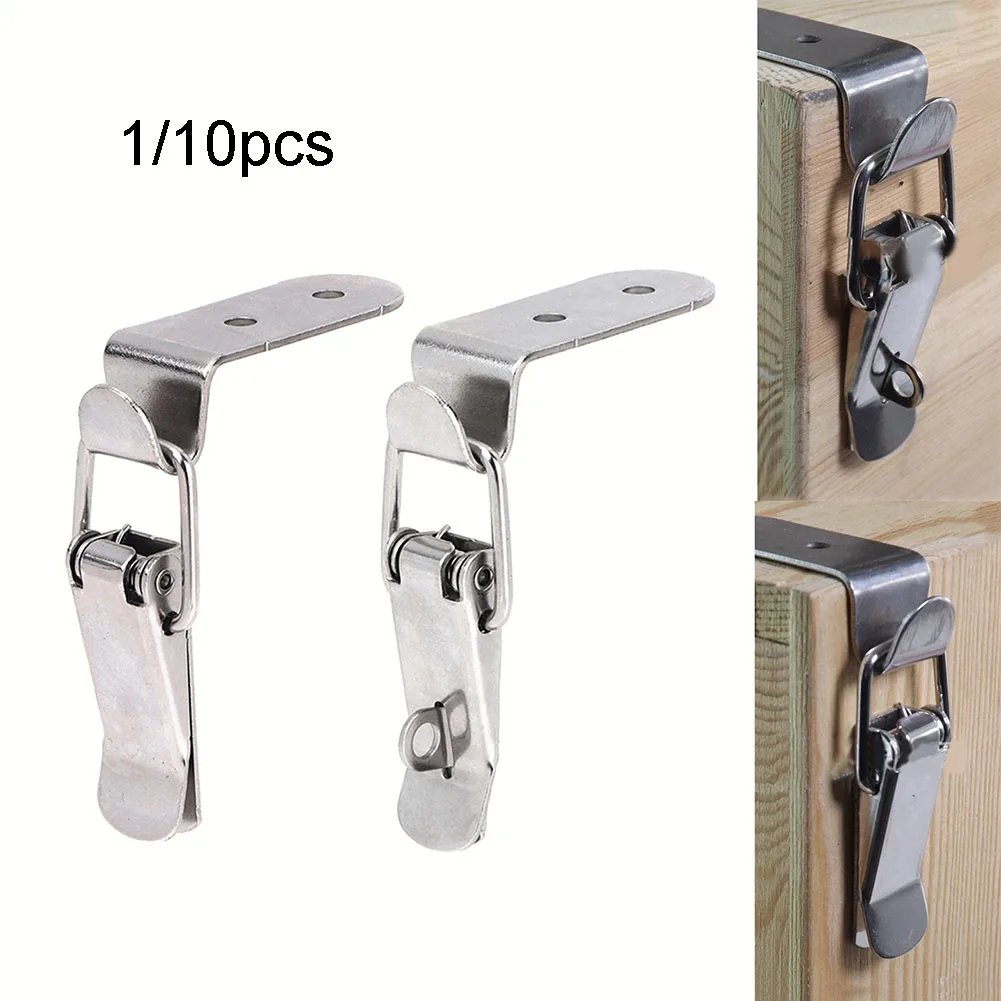 1/10pcs 90 Degree Duck-mouth Buckle Hook Lock Stainless Steel Spring Loaded Pull Latch Clip Wooden Box Loaded Draw Clasp