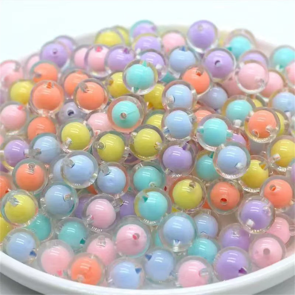 100Pcs 8-12mm Round Acrylic Transparent Frosted AB Color Loose Beads Spacer Beads For DIY Jewelry Making Handmade Accessories