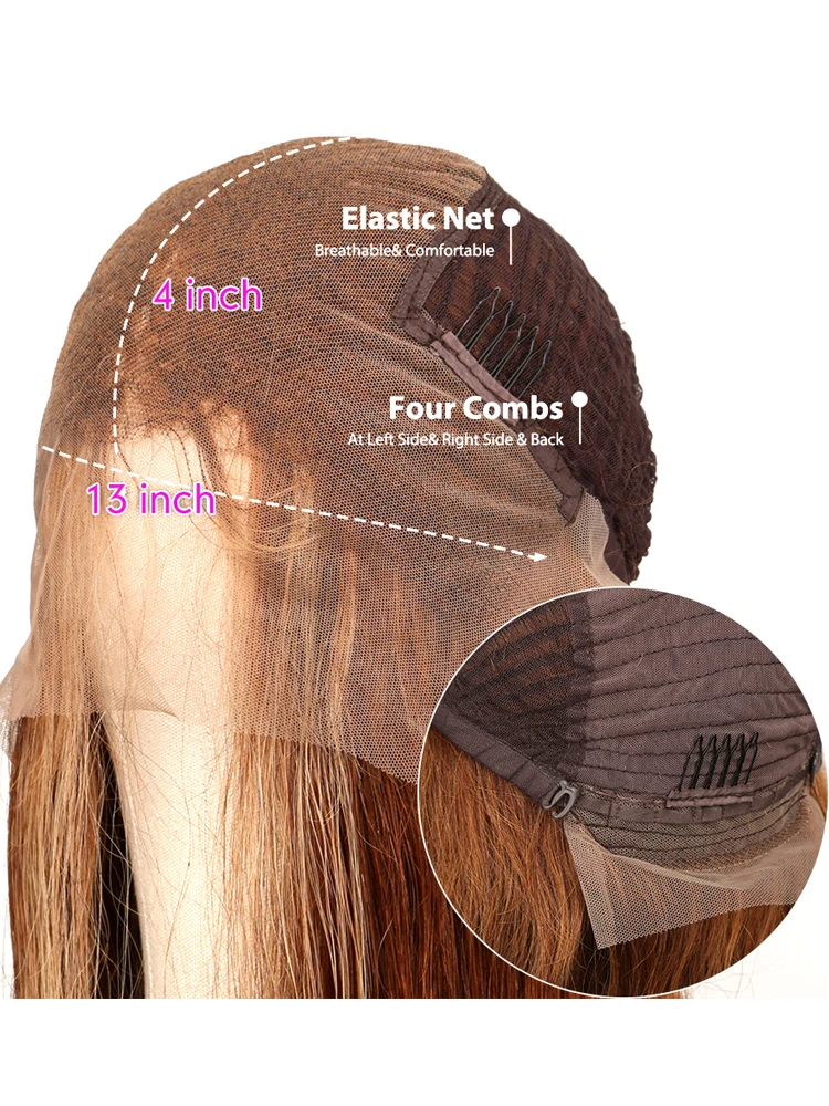 Sogreat Brazilian Body Wave Hd Lace Front Human Hair Wigs For Women 250% Density Highlight Bouncy Water Wave Wig 13X4 Transparent Lace Frontal Wigs Wet And Wavy P4/27 Brown Ombre Colored Swiss Lace Wi image 8