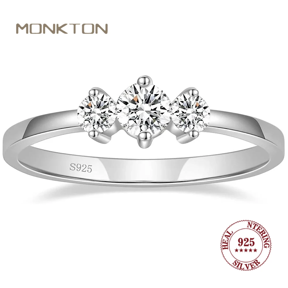 

Monkton S925 Sterling Silver 3-stone Engagement Rings for Women Round 5A Zirconia Wedding Band for Girl Fashion Party Jewelry