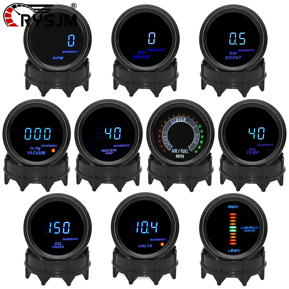 

52mm Blue LED 12V Car Gauge PSI BAR Turbo Boost Oil Pressure Oil Temperature Water Temp Voltmeter Tachometer RPM Vacuum Meter