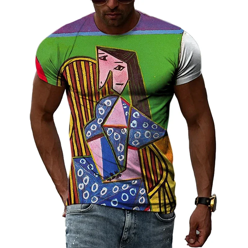 Impressionist Master Picasso Classic Oil Painting 3D HD Print Men And Women Art Taste Charm Short Sleeve Round Neck T-shirt Top