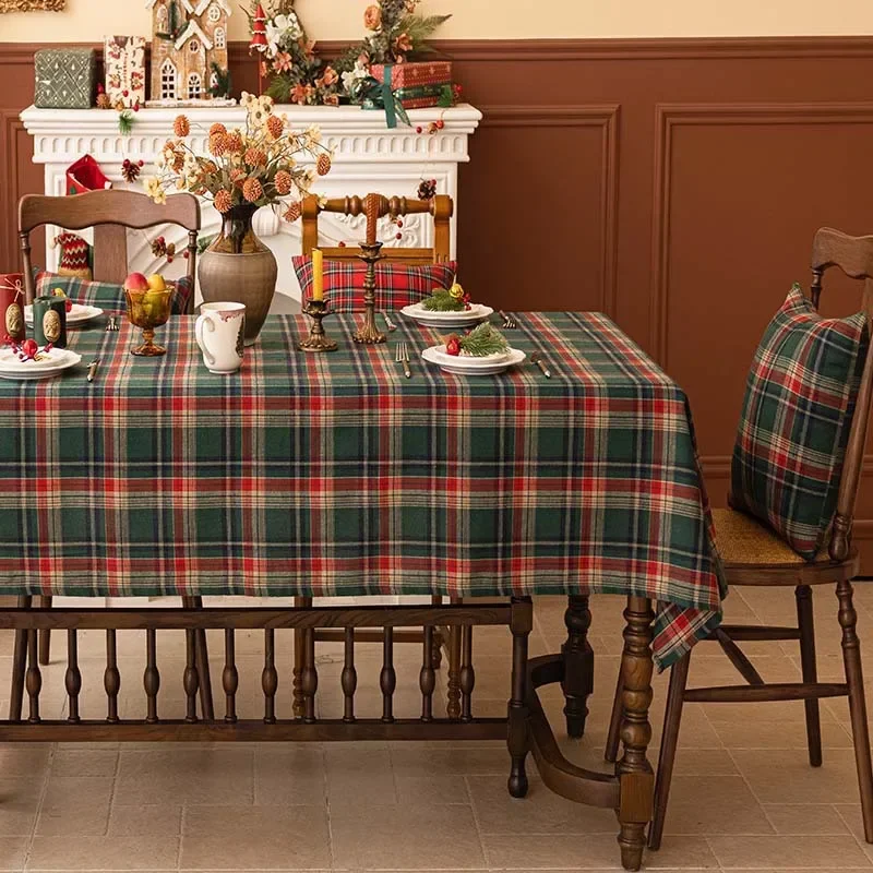 

Christmas Decoration Plaid Tablecloth Color Woven Polyester Cotton Red Green Table cover for Home Party Dining Decor