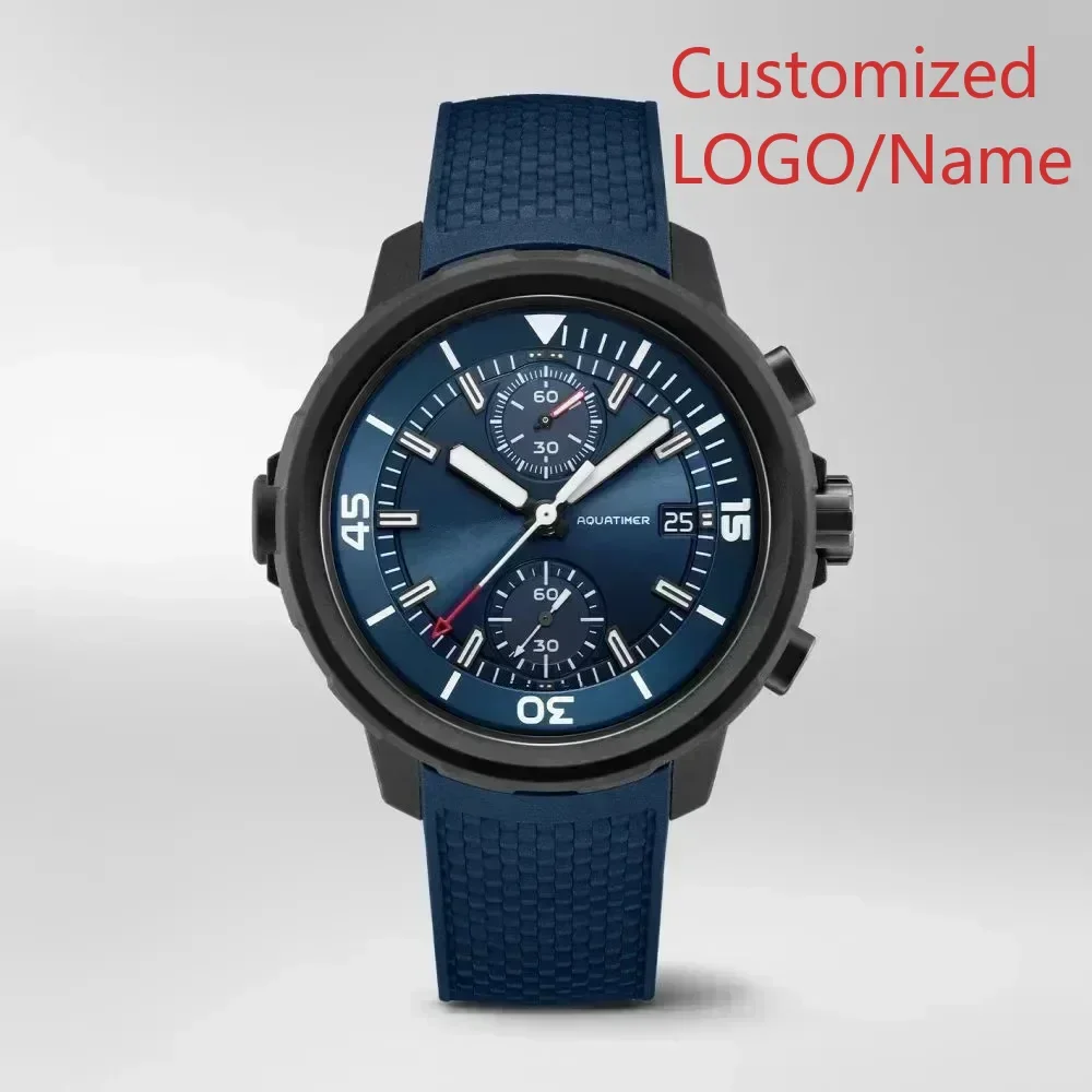 Aquatimer especial externo para hombre VK63 reloj cronógrafo de cuarzo bisel giratorio azul negro relojes de goma personalizados 44mm