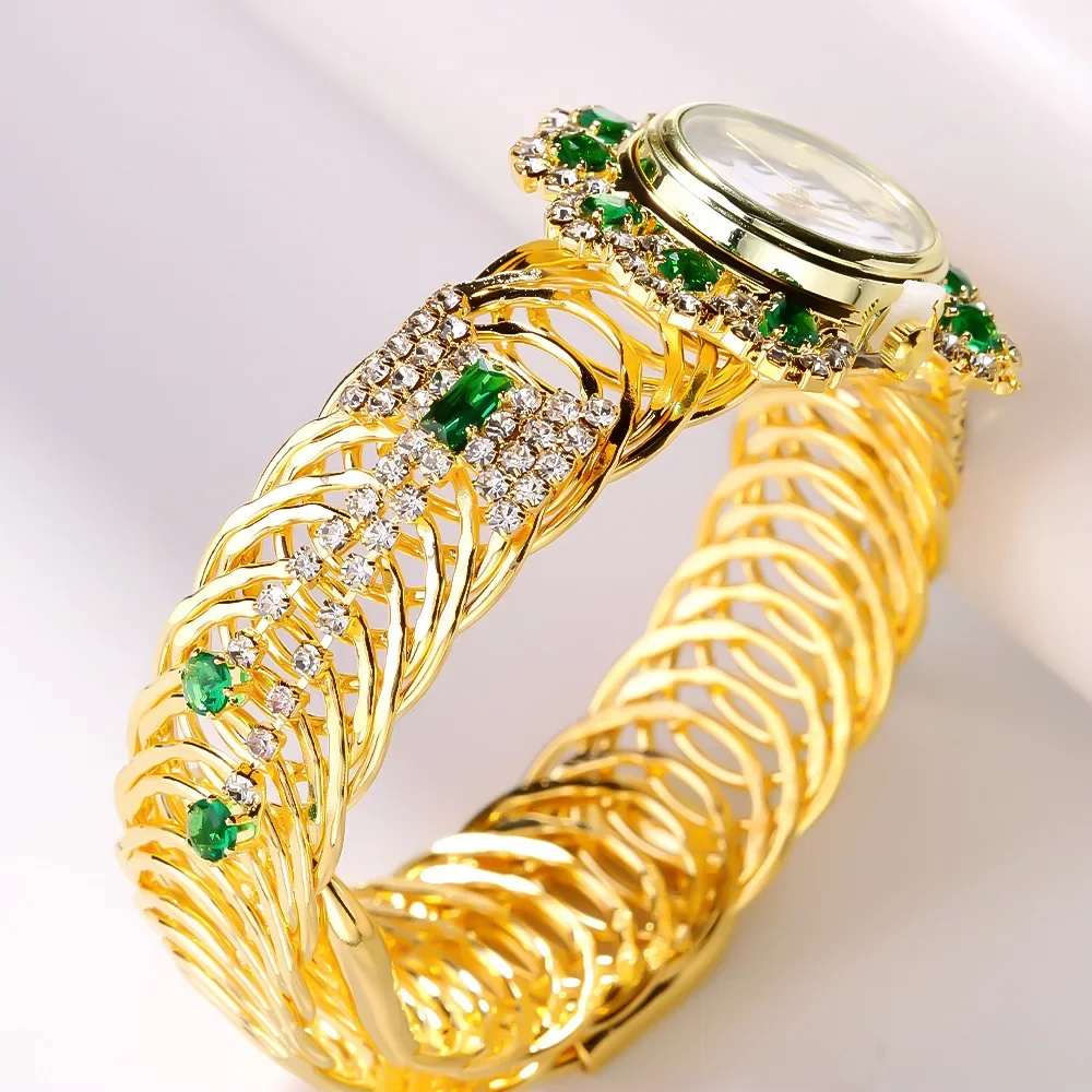 Jam Tangan Gelang Wanita Berlian Antik Modis Jam Tangan Kuarsa Aloi Emas Elegan Mewah Jam Berlian Imitasi Wanita Montre Femme