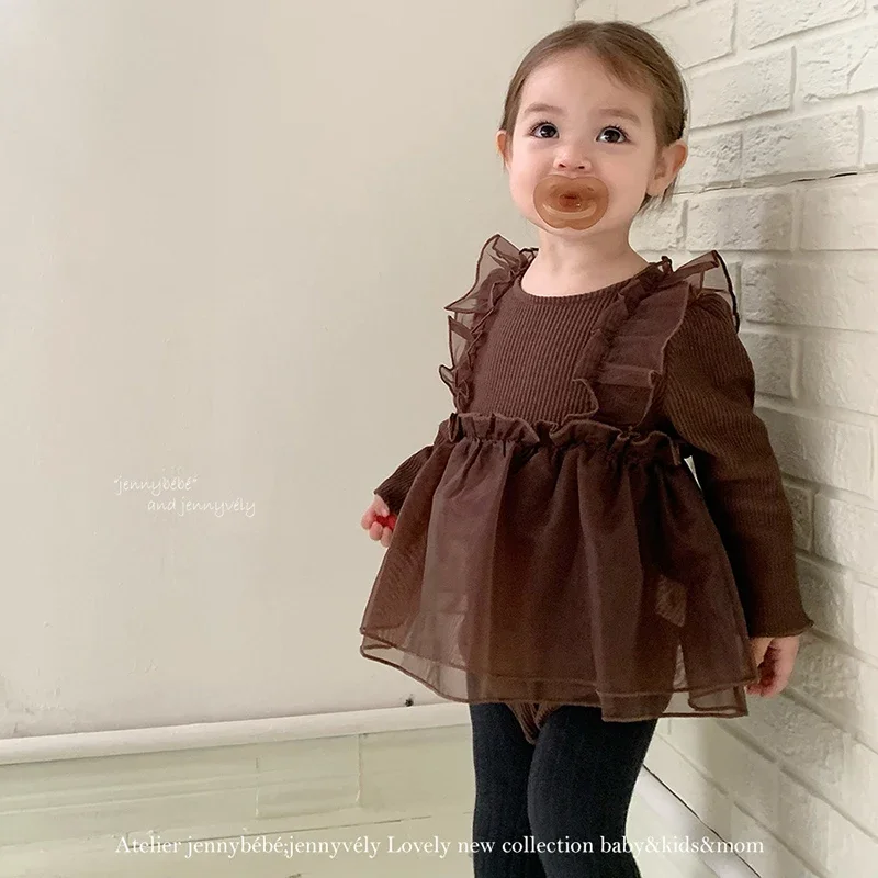 

Новинка 2023 года, осенний костюм для скалолазания в корейском стиле, хлопковый сетчатый комбинезон с длинными рукавами для маленьких девочек, одежда для маленьких девочек 0-24 месяцев