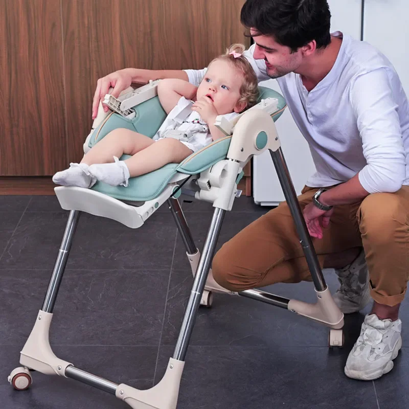 Silla portátil de alimentación alta para bebé, plegable, multifuncional, mesa de comedor y silla con ruedas, silla de comedor para niños