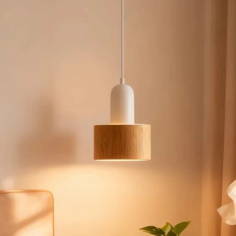 

Nordic Countryside Style Log Color Pendant Light Bedroom Bedside Study Aisle Entrance Full Spectrum Eye Protection Hanging Lamps