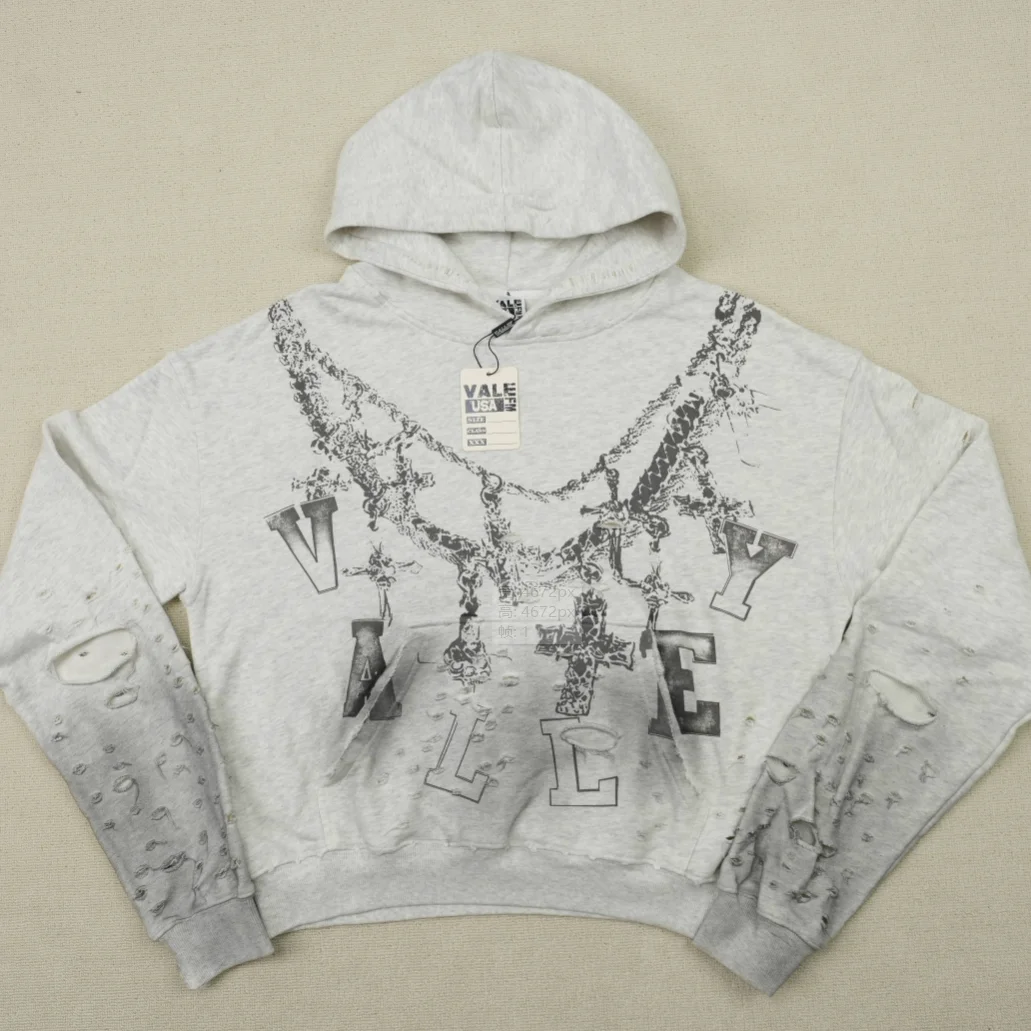 

Мужской кардиган-худи V Valley American High Street в винтажном стиле с буквенным принтом, эффектом потертости, из смесового хлопка