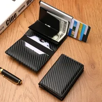 Carbon Fiber Credit Card Holder Wallet Men Rfid Smart Meral Thin Slim Pop Up Minimalist Wallet Small Black Purse Metal Wallet