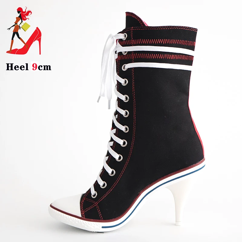 2024 Women Boots Design Stiletto High Heel Canvas Shoes Fashion Lady Lace up Pointed Ankle Shoes Sexy High-heeled Thin Heel Boot