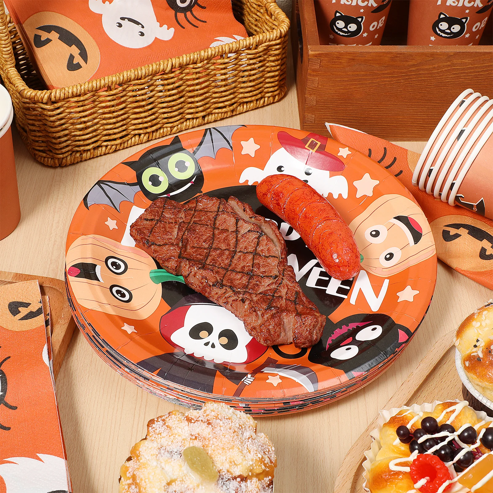 

24 Paper Plates 48 Napkins 24 Cups Halloween Party Tableware Set Paper Tableware Eco-Friendly Spooky Halloween Supplies