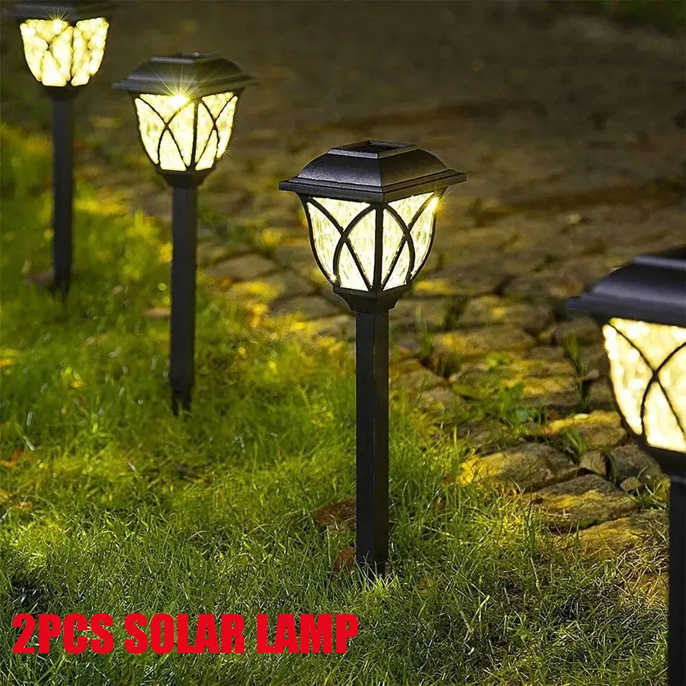 Impermeável LED Solar Lawn Lights, luz branca morna, ao ar livre Decoração do jardim lâmpada, passagem caminho, Villa, quintal, garagem, 2pcs por lote