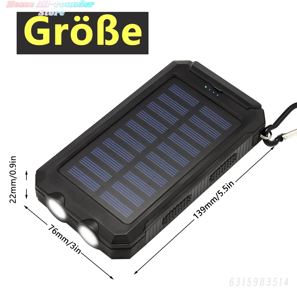 باور بانك شحن سريع بالطاقة الشمسية بقدرة 20000 مللي أمبير في الساعة، بطارية محمولة 2-USB بسعة كبيرة مع مصباح يدوي لإمداد الطاقة المحمول