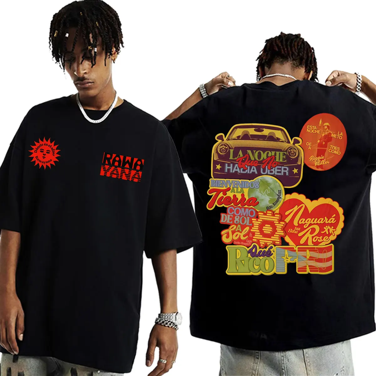 Band Rawayana Donde Es El After Album 2026 Tour T-Shirts Herren Damen Harajuku Retro Übergroße T-Shirts Lässiges 100% Baumwoll-T-Shirt – Detail 2