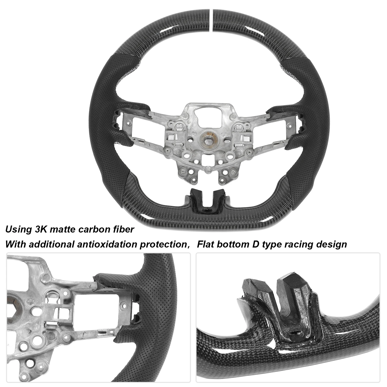 Setir Mobil Kulit Berlubang Model D Flat Bottom dengan Ring 12 O'Clock, Pegangan Kuat untuk Perbaikan