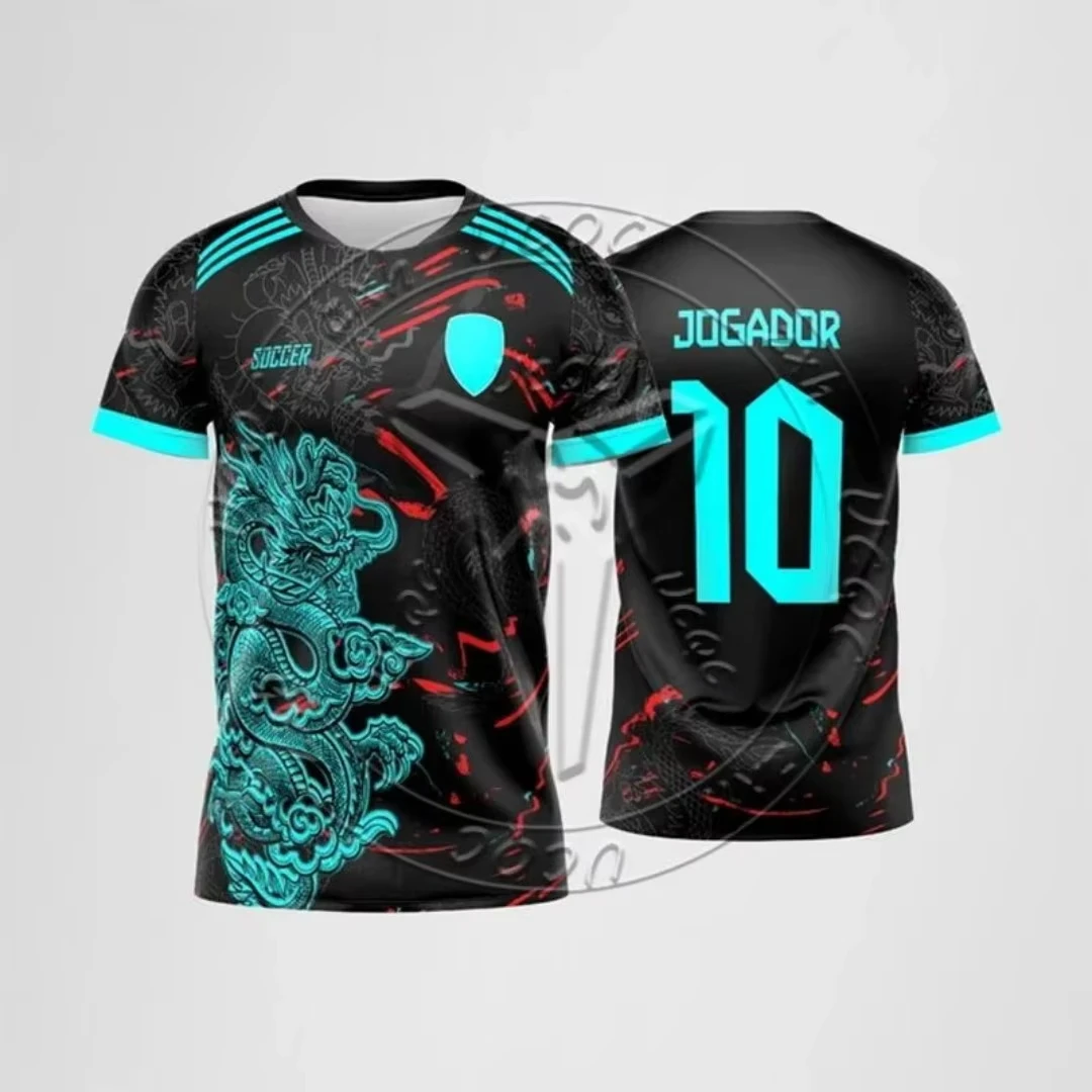

2025 New football dragon sweatshirt street fashion loose short-sleeved T-shirt for men and women light breathable sweat absorpti