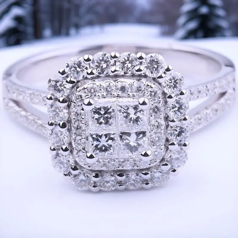 Zircon Women's Unique Gift Ring, Luxurious and Dazzling High-end New Square Trendy Water Droplet Design, Wedding Ring