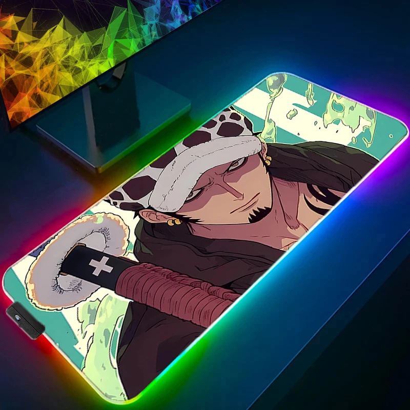 

RGB LED Mouse Pad Laptop Keyboard Pad Non-Slip Anime Tablet Pad PC Accessories One Piece Trafalgar Law Mousepad Gaming Desk Mat