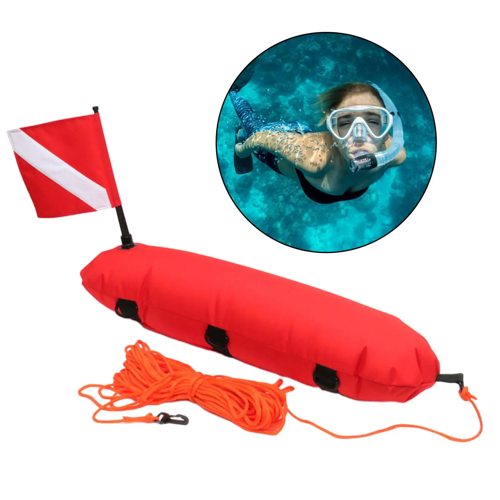 Snorkeling Spearfishing Freediving Buoy Float High Visibility Reflective Band w/ Line Rope Flag for Free Diving Swimming