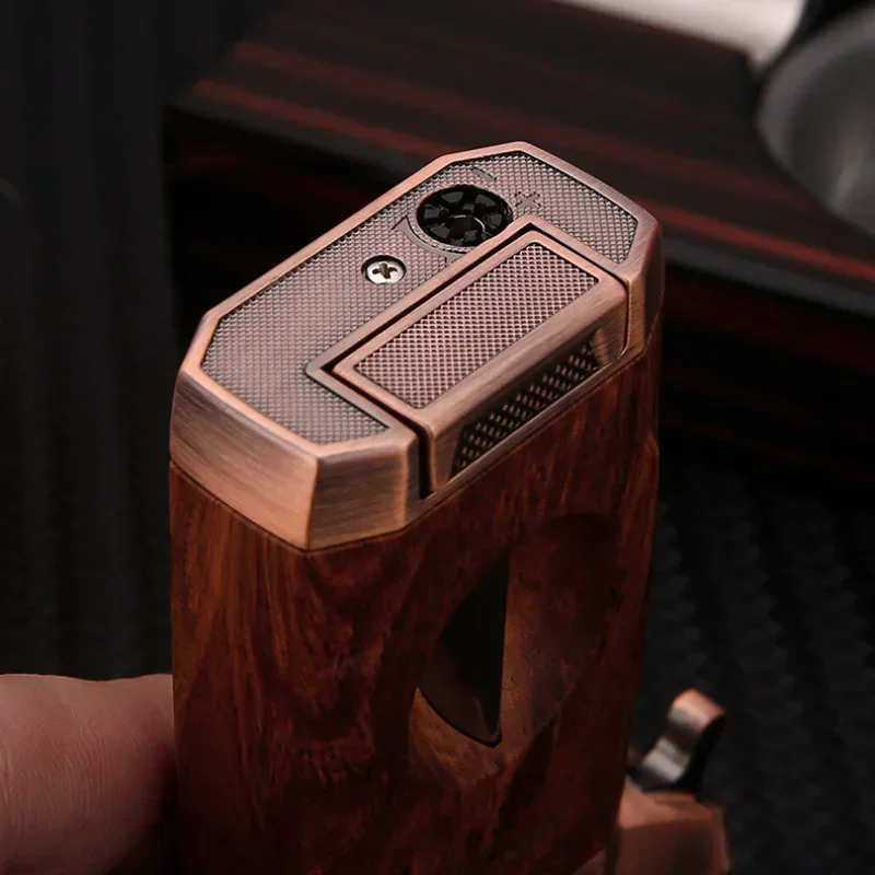 Nouveau allume-cigare de luxe avec coupe en forme de V fenêtre à gaz Visible allume-cigare rechargeable torche briquet fumeur cadeau pour hommes