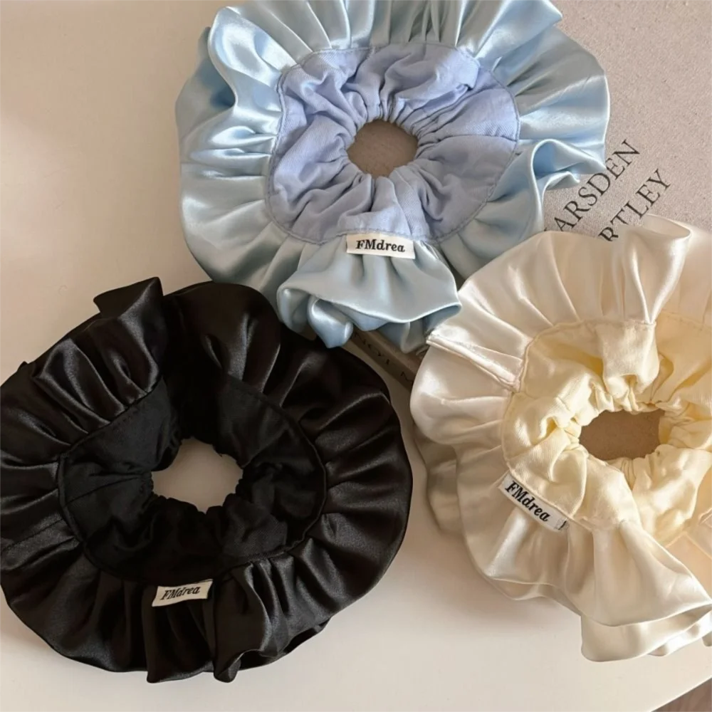 

Fashion Retro Elegant Pleated Scrunchies Satin Large Hair Band Pleated Ruffle Edge Hair Rope Headwear Party Headdress