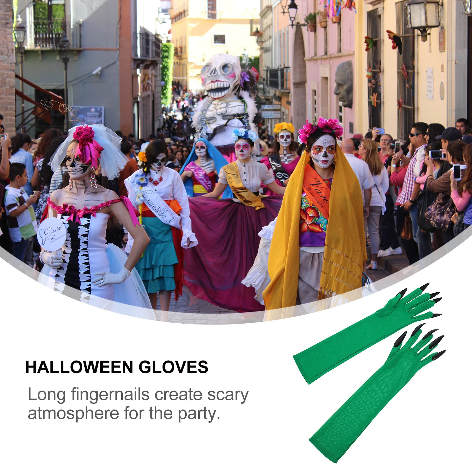 1 paio di guanti da artiglio verde dito lungo unghie nere costume spaventoso di Halloween accessori cosplay artigli di Halloween guanti da donna