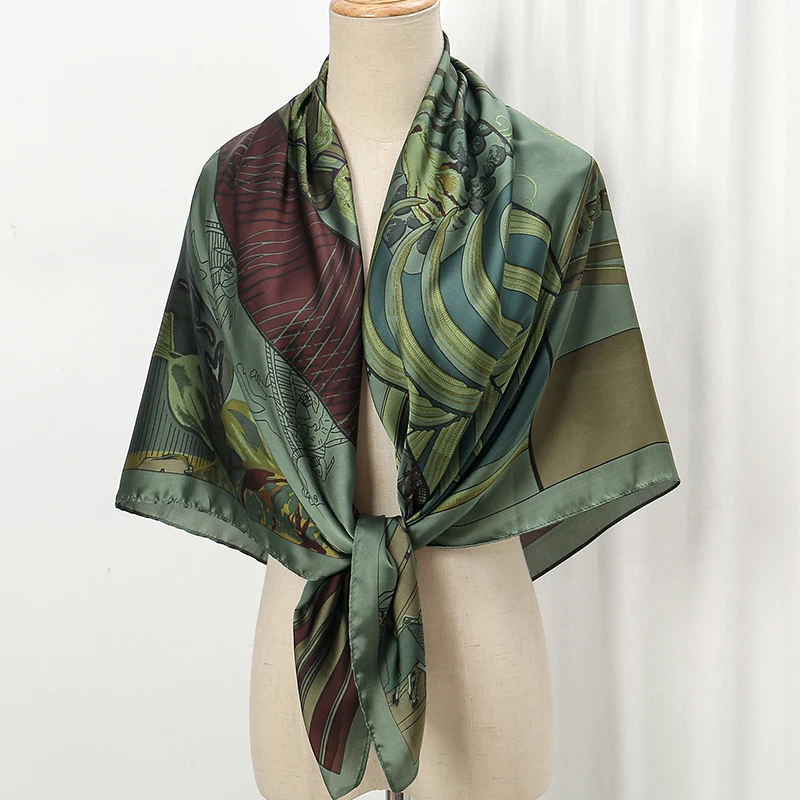110cm Large Shawl Silk Square Scarf for Women Luxury Print Hijab Bandana Muslim Headband Wrap Beach Stoles Foulard Echarpe 2026 view 4
