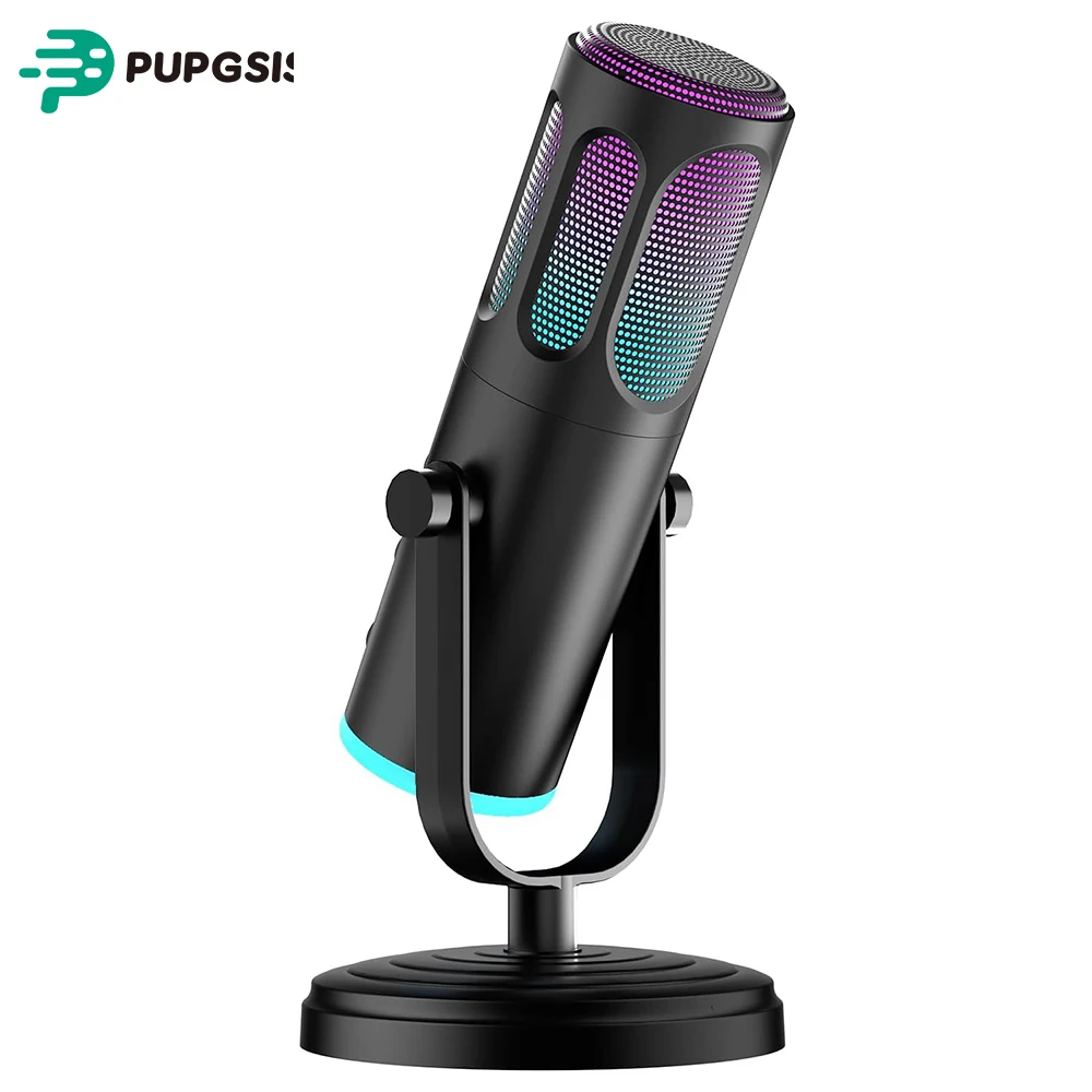 

Игровой USB-микрофон PUPGSIS для ПК: конденсаторный микрофон с быстрым отключением звука, RGB-индикатором, поп-фильтром и регулировкой усиления для стриминга и подкастов