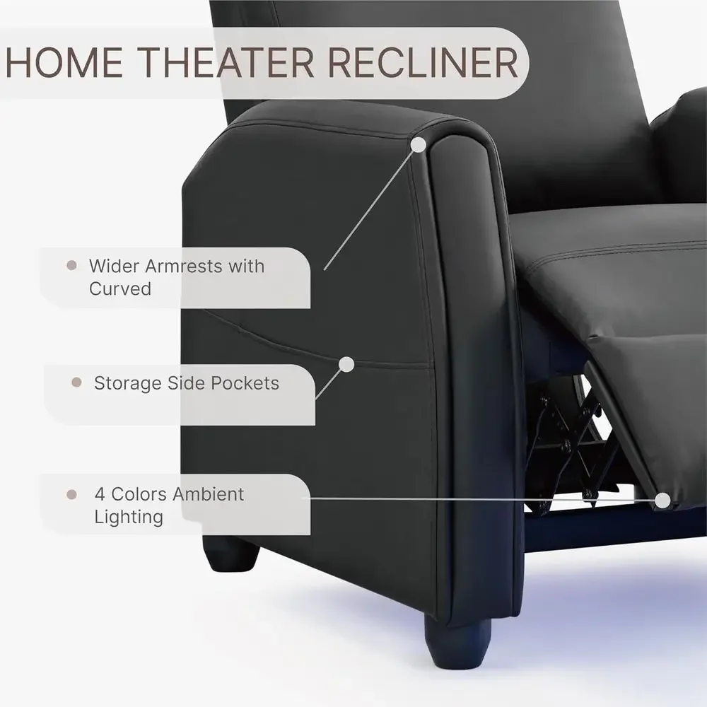 Black PU Leather Home Theater Recliner with Lumbar Support, Massage, Heat, and Vibration image 6