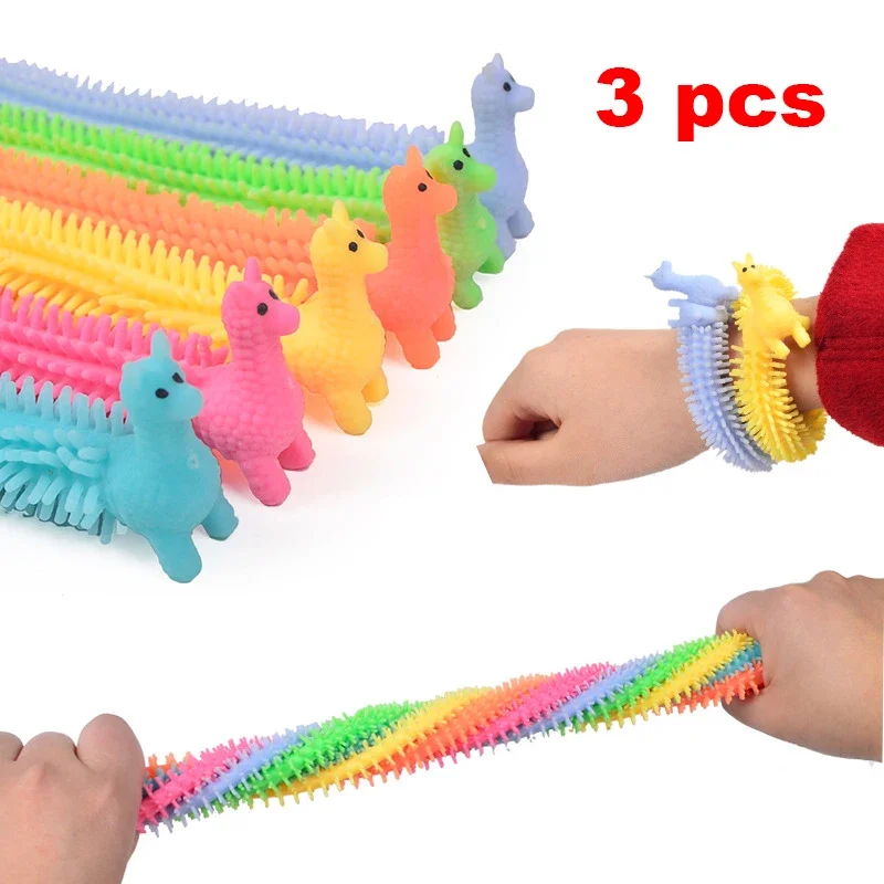 

3PCS HOT SALE Novelty Funny Colorful Alpaca Lala Le Bracelet Stress Relief Sensory Toys Decompression Noodle Stretch Rope Toys