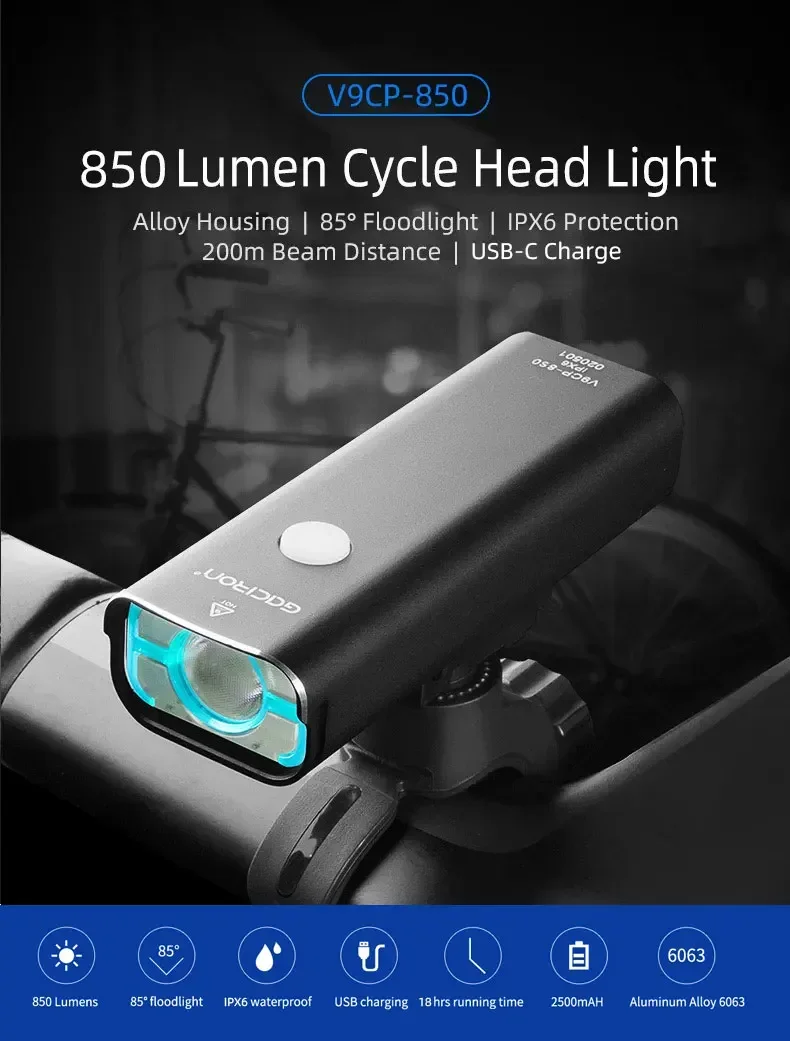 Bicycle Headlight 5 Modes W/ Mode Memory 2500mAH Type-C Port Charge Alloy Housing Front Lighting LED Lantern