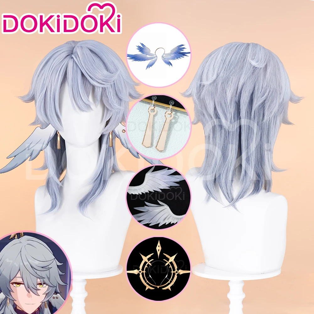Sunday Cosplay Wig Game Honkai:Star Rail DokiDoki Men 48cm Layered Gradient Wig Sunday Wings Headwear Ear Clip Free Cap