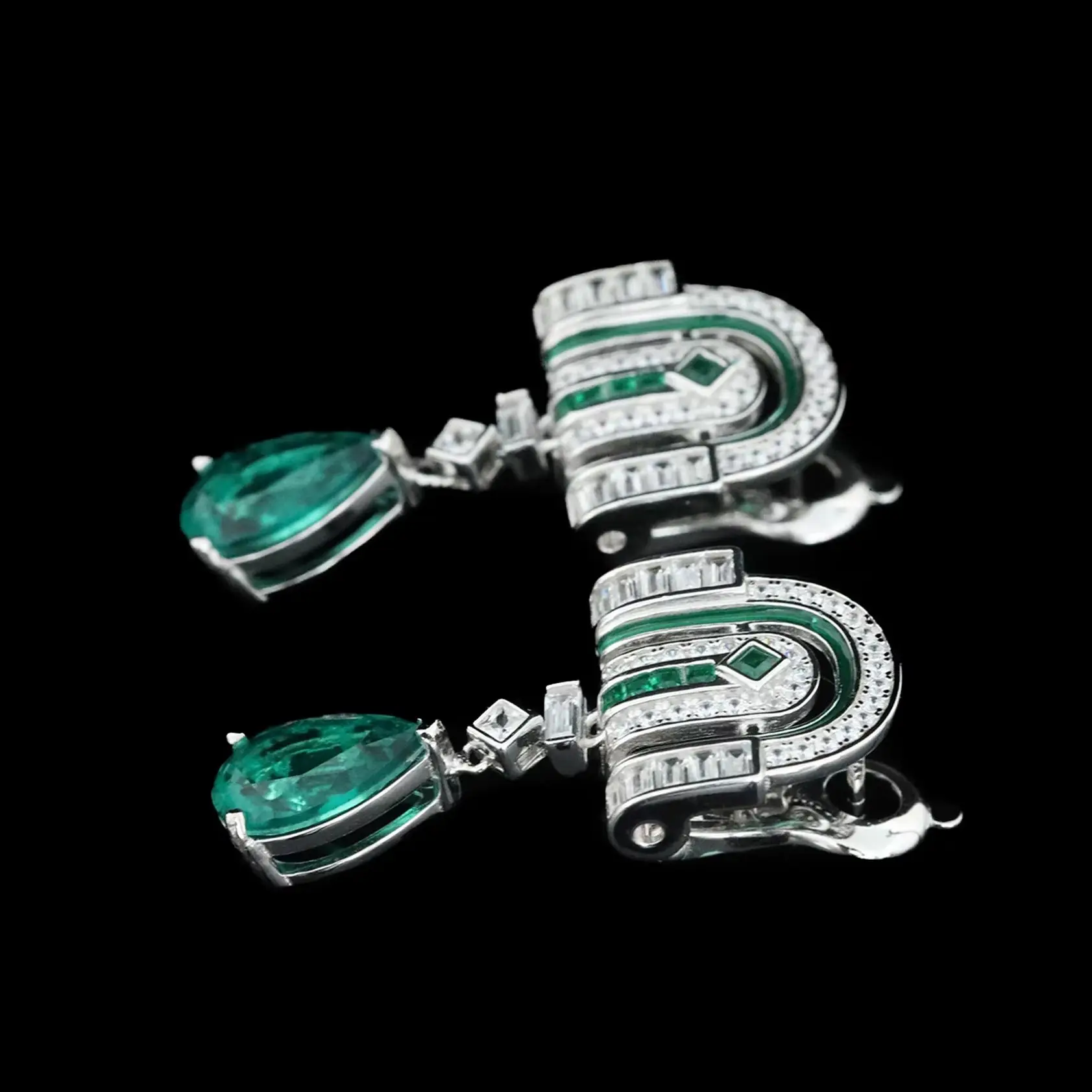 Art Deco Artificial Pear Emerald Drop Earrings Vintage 925 Sterling Silver Statement Fine Jewelry Women's Anniversary Party Gift