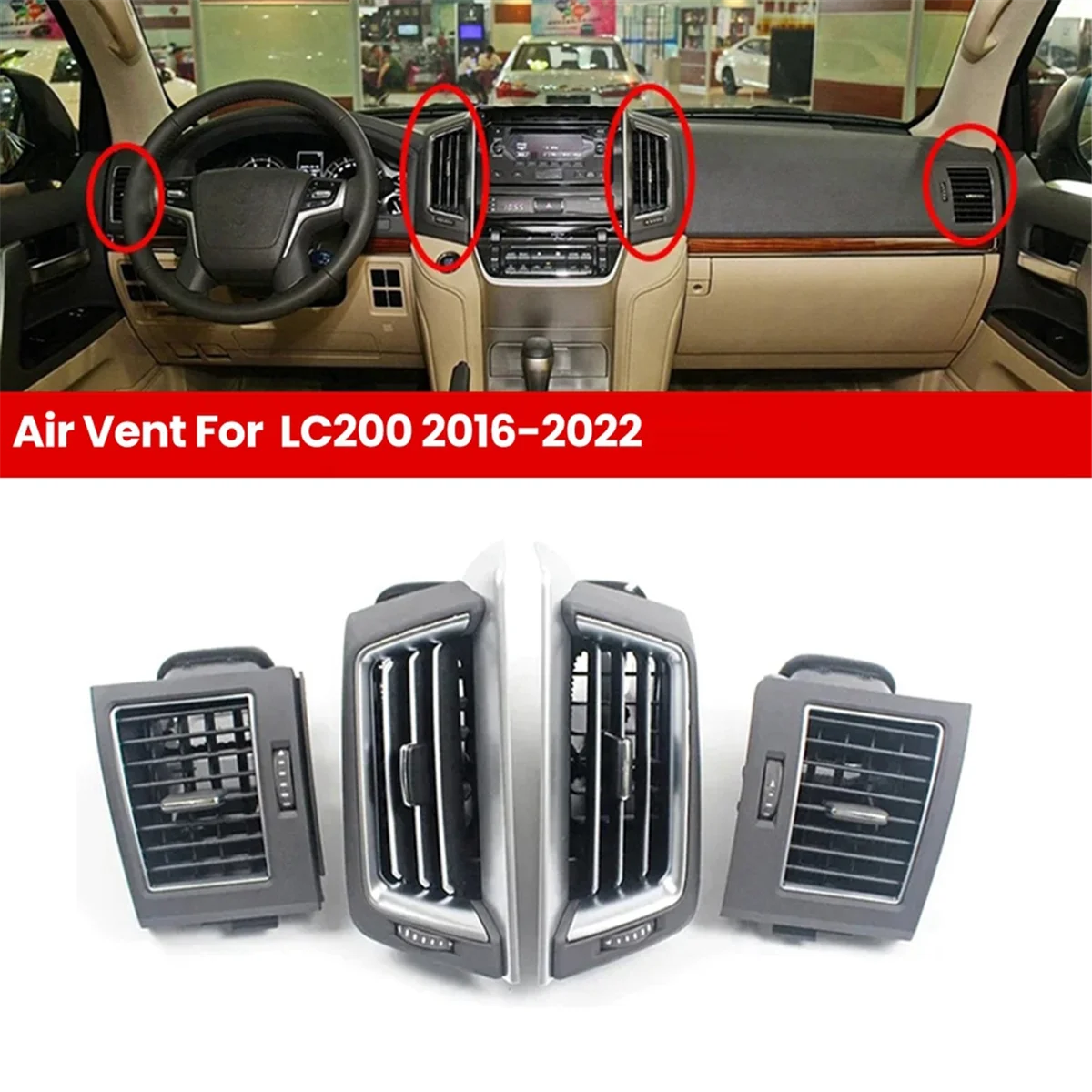 

Car Dashboard A/C Air Outlet Vent Trim Central Console Grille for Toyota Land Cruiser LC200 2016-2022