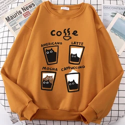 Fun Coffee Cat Cute Print Cartoons Men Women Hoodie Fashion Hoody Autumn Fleece Pullover Hip Hop Oversize Couple Sweatshirt