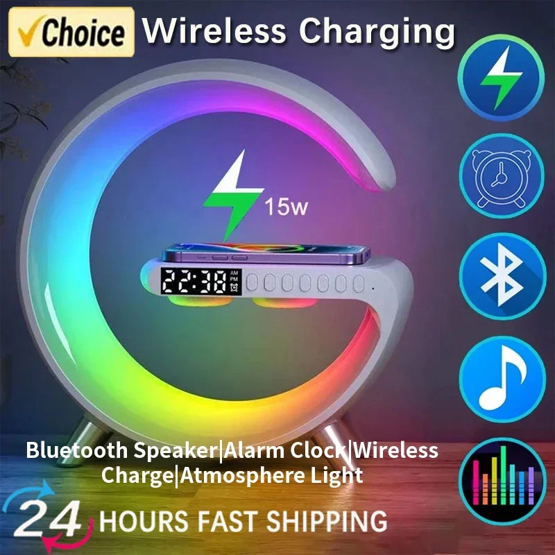 15W Multifunction 3 in1 Wireless Charger Pad Stand Speaker RGB Night Light Fast Charging Station For iPhone Samsung Xiaomi Huawe