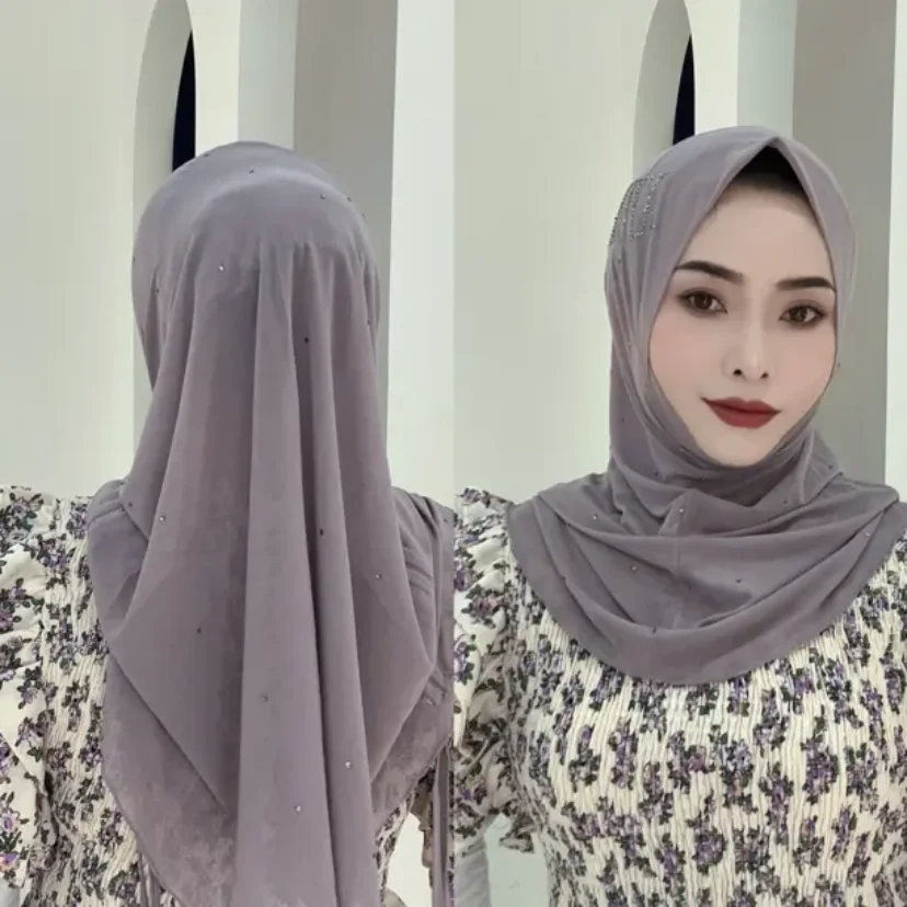 Muslim Diamond Shawls for Women, Drawstring Design Hijabs, Moslem