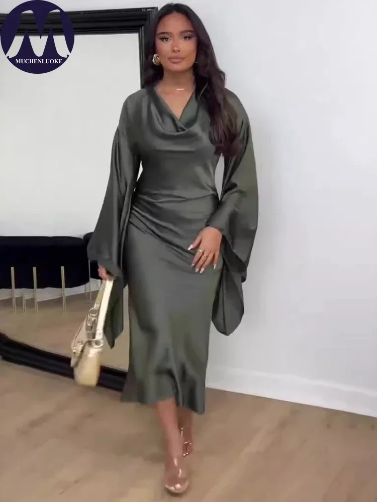 

Elegant Bat Sleeve Dress for Women High Waisted Dress Slim Fit Evening Dresses Dangling Collar Sexy Summer New Fashion