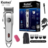 Kemei KM-1998 Salon-Grade Cordless Hair Clipper, Rechargeable Electric Hair Trimmer, Metal Body, Long-Lasting Battery Life