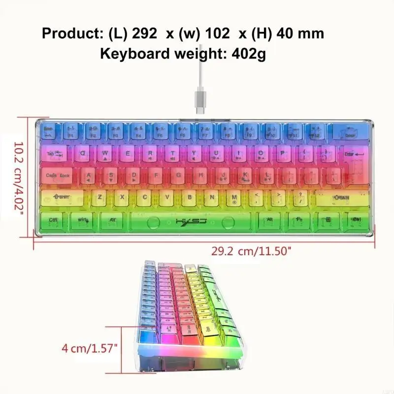 

A3PD 61 Keys USB True RGB Backlight Gaming Keyboard 60% Scientific Key Layout Ultra-Compact Keyboard for PC Gamers