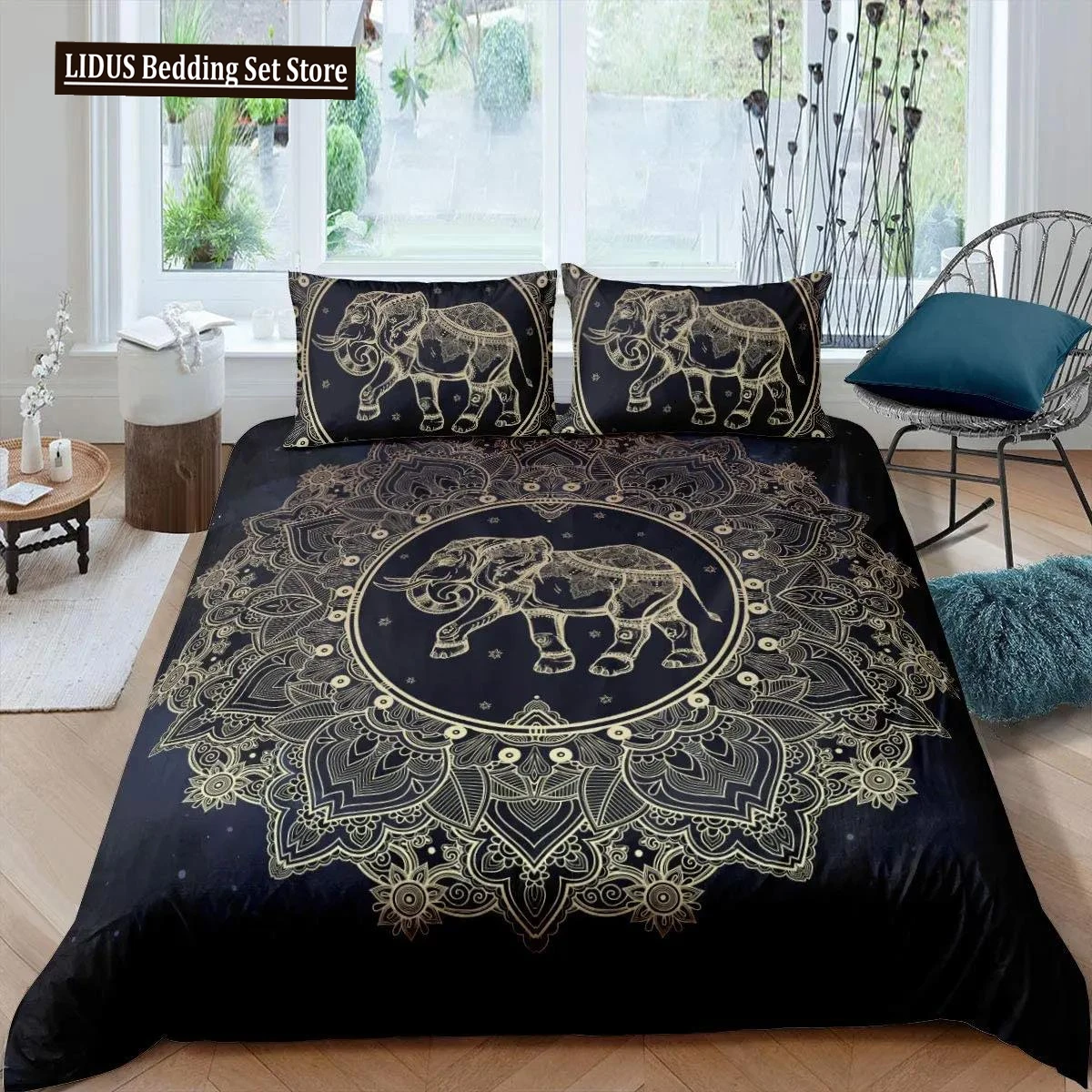 

Bohemian Elephant Duvet Cover Set Mandala Bedding Set Twin For Boys Kids Exotic Animal Polyester Comforter Cover With Pillowcase