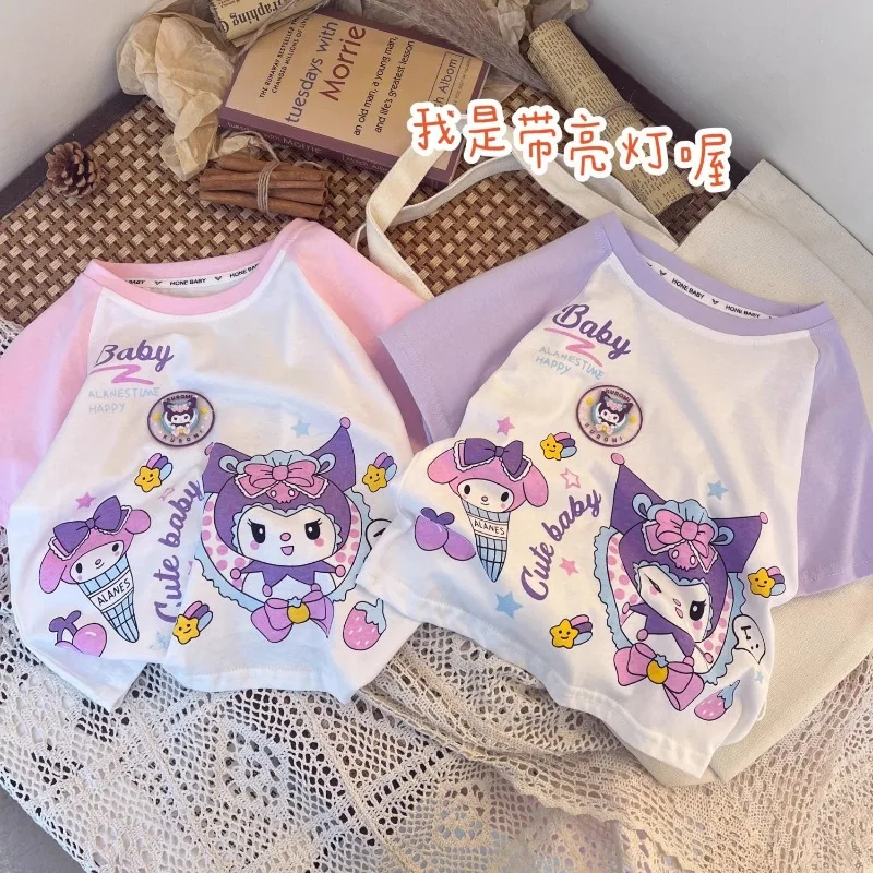 

Sweet Kuromi Anime Kawaii Sanrio Ins Short Sleeve Shirt Clothes Cotton Cute Cartoon Children Casual Hoodie Gifts for Kids