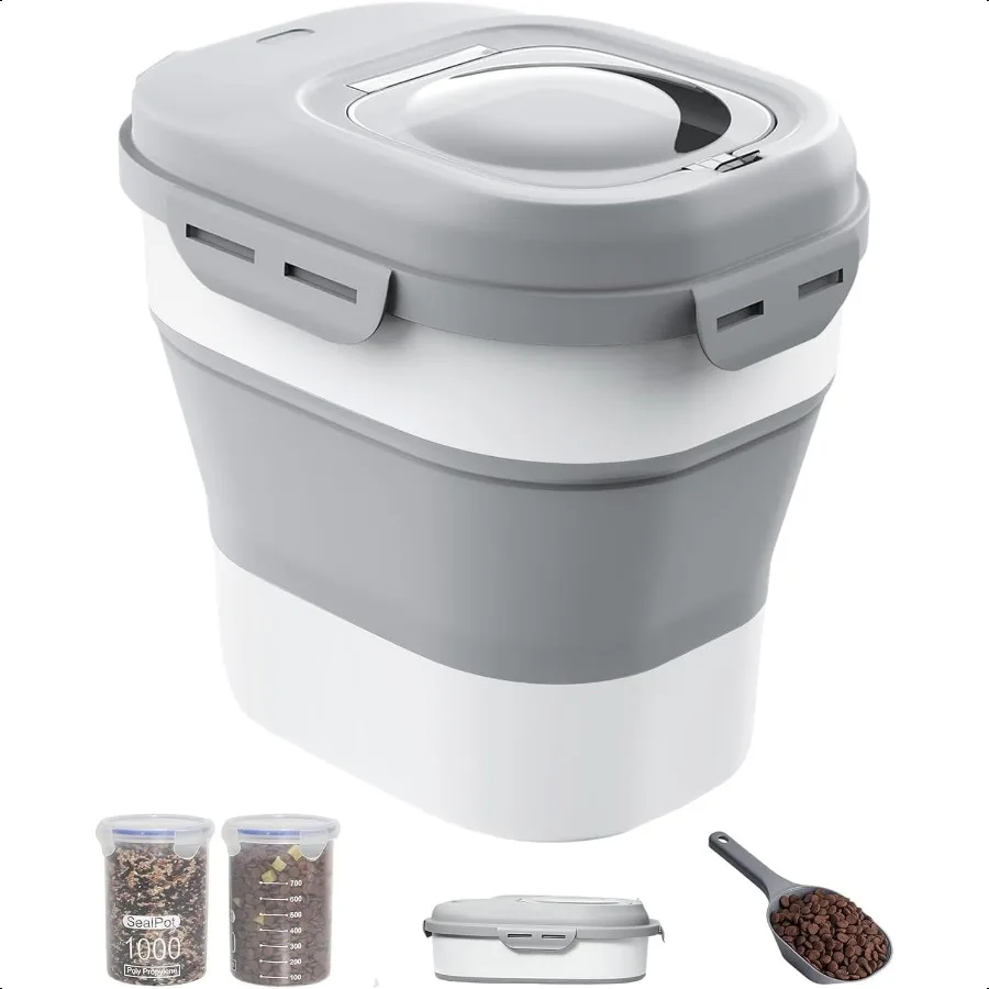 

3035 Lbs Dog Food Storage Container Collapsible Dog Food Container with Airtight Lids Wheels Scoop and 2pcs Food Storage Contai