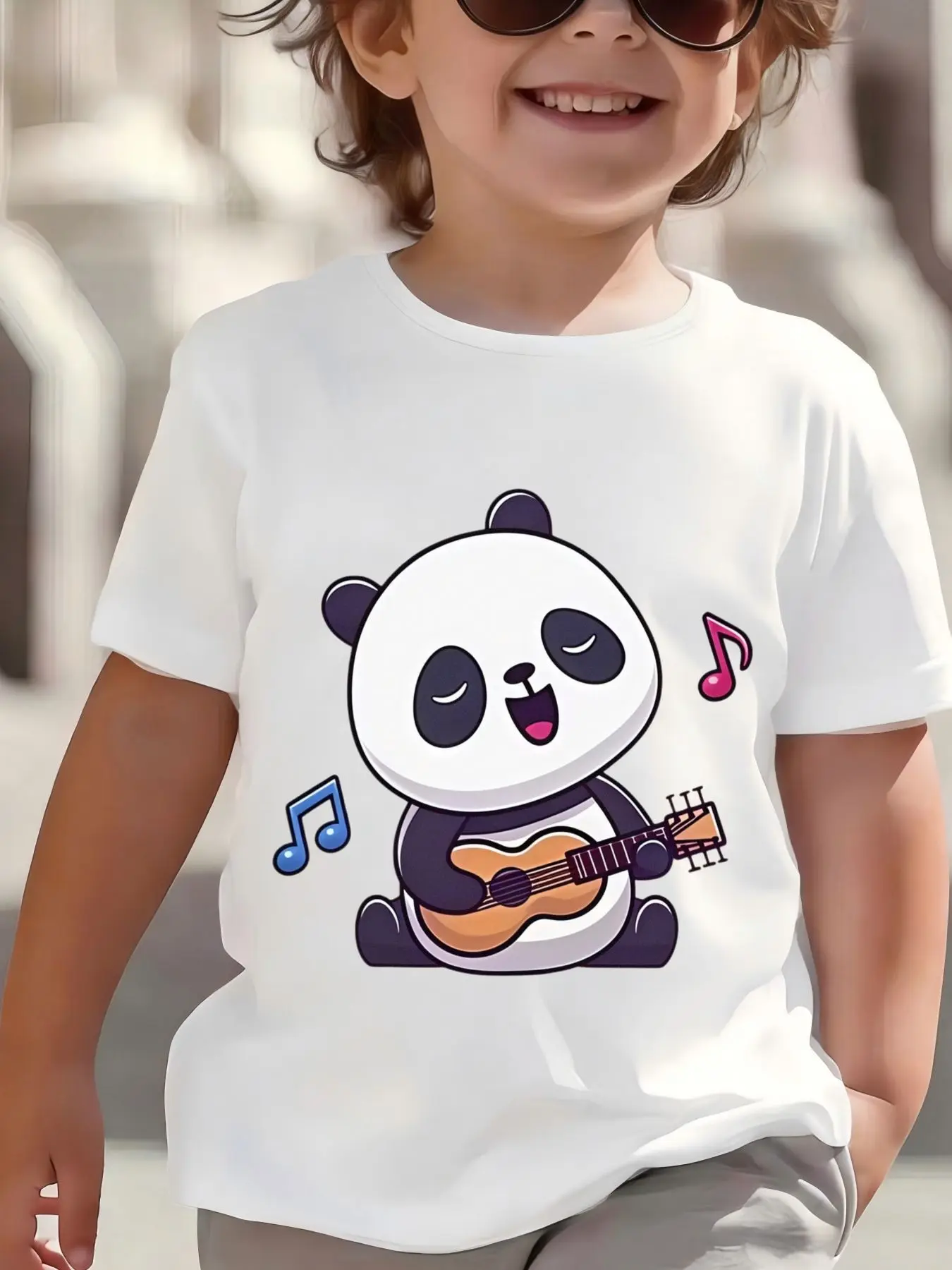Kids Boys Girls Family Matching T Shirt Music Panda Print Short Sleeve Crew Neck Soft Casual Parent Child Daily Party Wear Tee