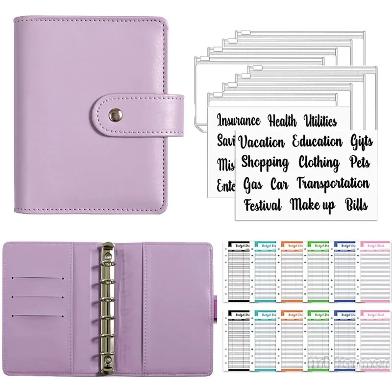 

A7 Budget Notebook 2023 Cash Envelope Saving Money 6 Holes Binder for Financial Management A7 Loose-leaf Notebook Binder Housing