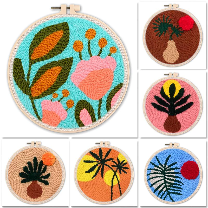 

GATYZTORY DIY Punch Needle Kits for Beginners Yarn Sewing Flower Pattern With Hoop Embroidery Punch Needle Starter Craft Set